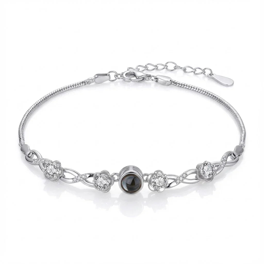 PhilU - Personalised Blooming Memory Photo Projection Bracelet - Premium E-Coating Cooper / Silver