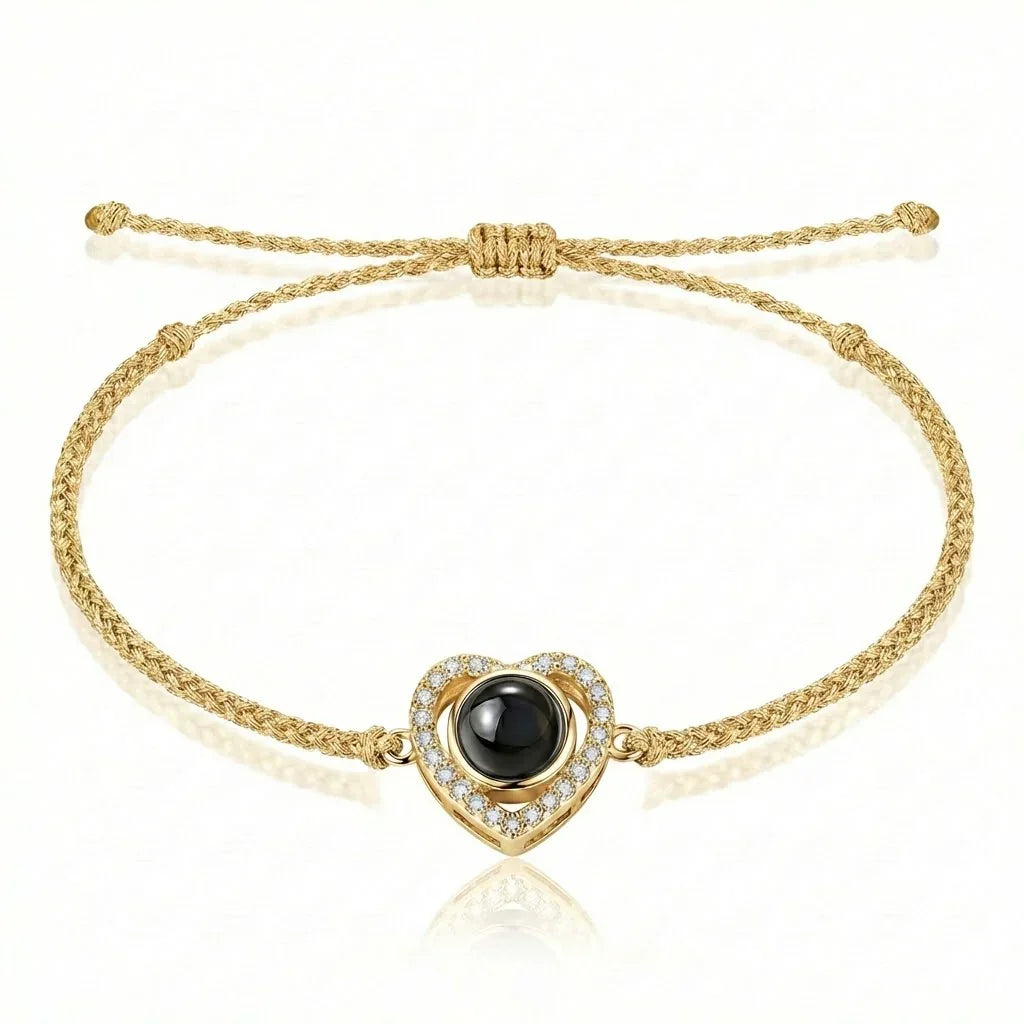 PhilU - Personalised Heart Loop Photo Projection Bracelet - Premium E-Coating Cooper / Gold