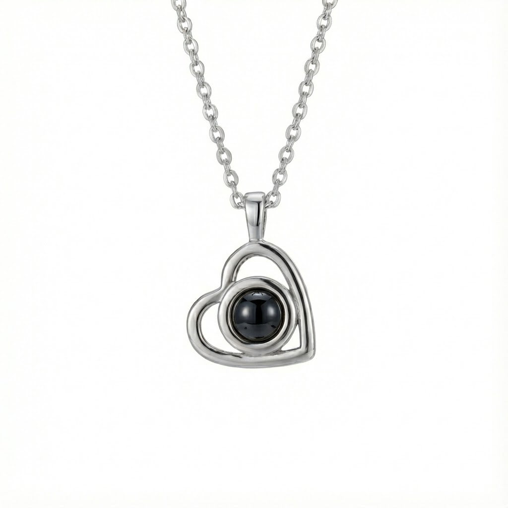 PhilU - Personalised Minimalist Sleek Heart Photo Projection Necklace - Premium E-Coating Cooper / Silver