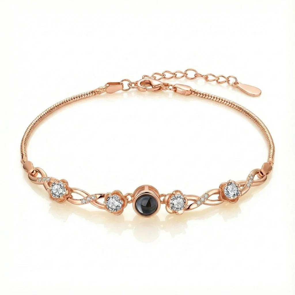 PhilU - Personalised Blooming Memory Photo Projection Bracelet - Premium E-Coating Cooper / Rose gold