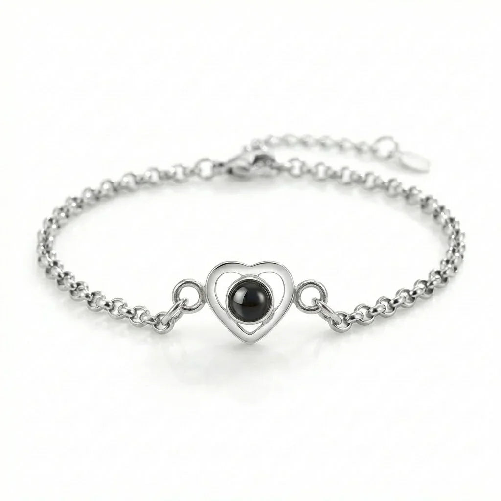 PhilU - Personalised Classic Heart Photo Projection Bracelet - Premium E-Coating Cooper / Silver