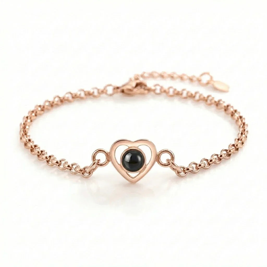PhilU - Personalised Classic Heart Photo Projection Bracelet - Premium E-Coating Cooper / Rose gold