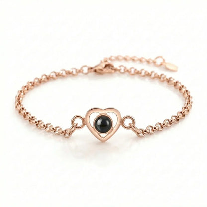 PhilU - Personalised Classic Heart Photo Projection Bracelet - Premium E-Coating Cooper / Rose gold
