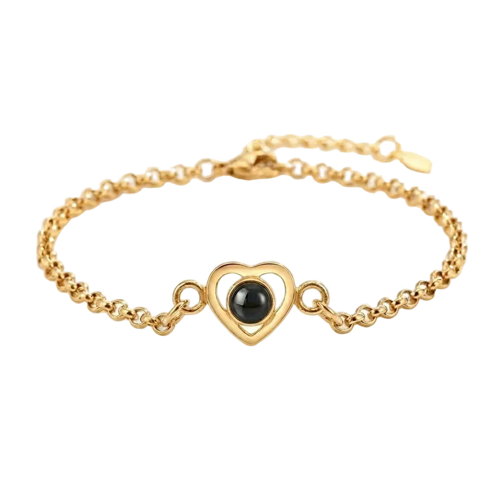 PhilU - Personalised Classic Heart Photo Projection Bracelet - Premium E-Coating Cooper / Gold