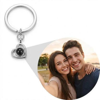 PhilU - Personalised Classic Heart Photo Projection Key Chain - Premium 18k Gold Plated Stainless Steel / Silver