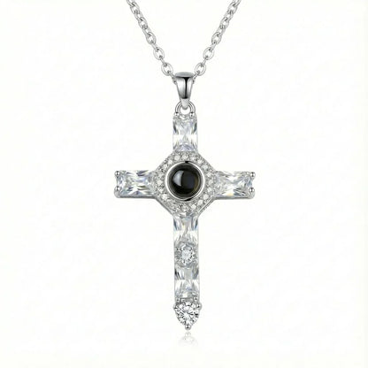 PhilU - Personalised Classic Holy Cross Photo Projection Necklace - Premium E-Coating Cooper / Silver