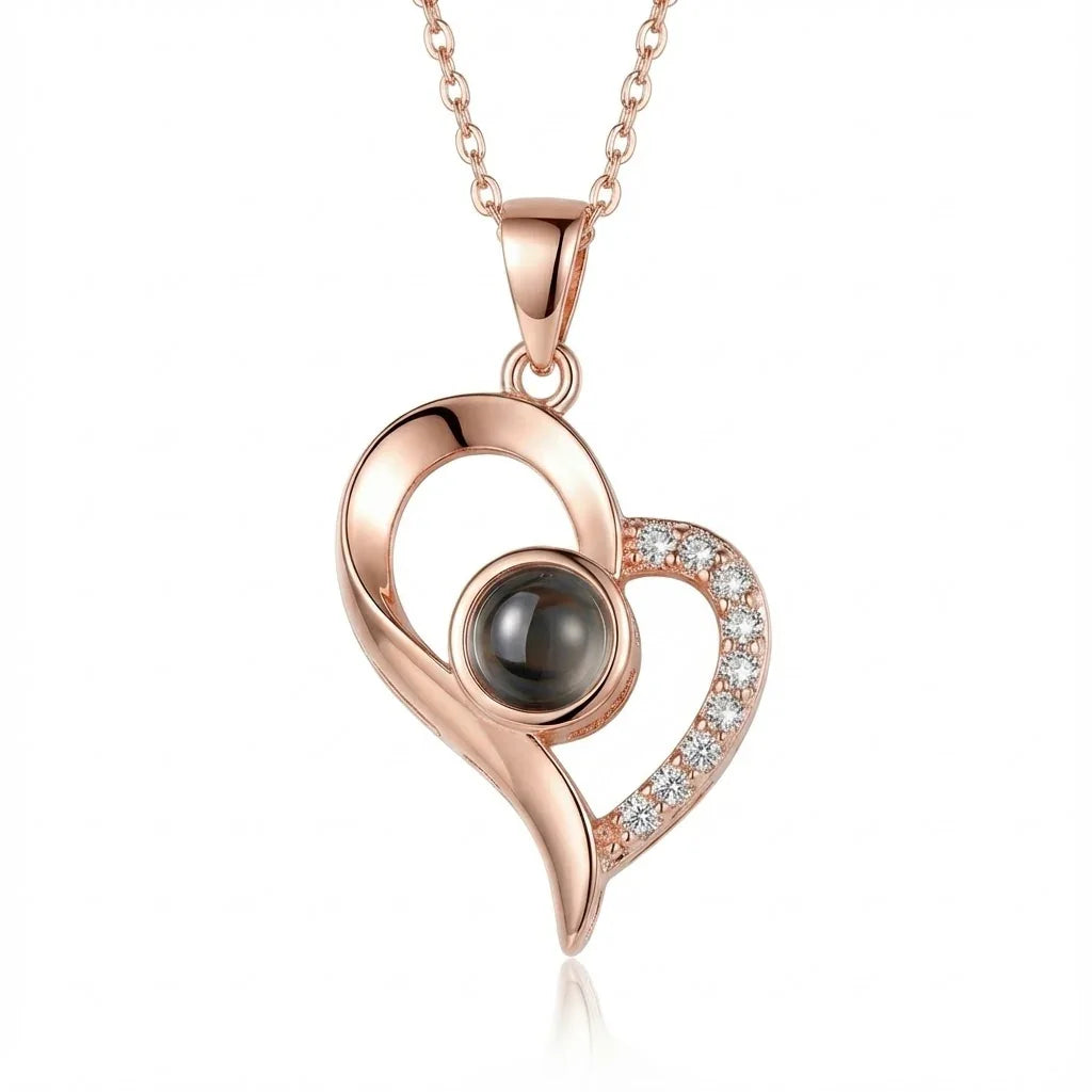 PhilU - Personalised Classic Love Heart Photo Projection Necklace - Premium E-Coating Cooper / Rose gold