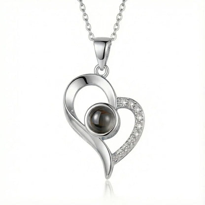PhilU - Personalised Classic Love Heart Photo Projection Necklace - Premium E-Coating Cooper / Silver