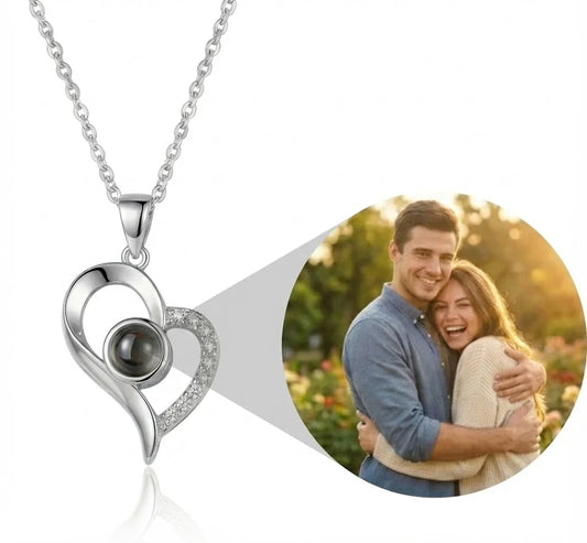 PhilU - Personalised Classic Love Heart Photo Projection Necklace - Premium E-Coating Cooper / Rose gold