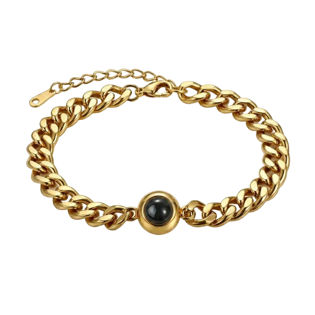 PhilU - Personalised Classic Memory Chain Photo Projection Bracelet - Premium E-Coating Cooper / Gold