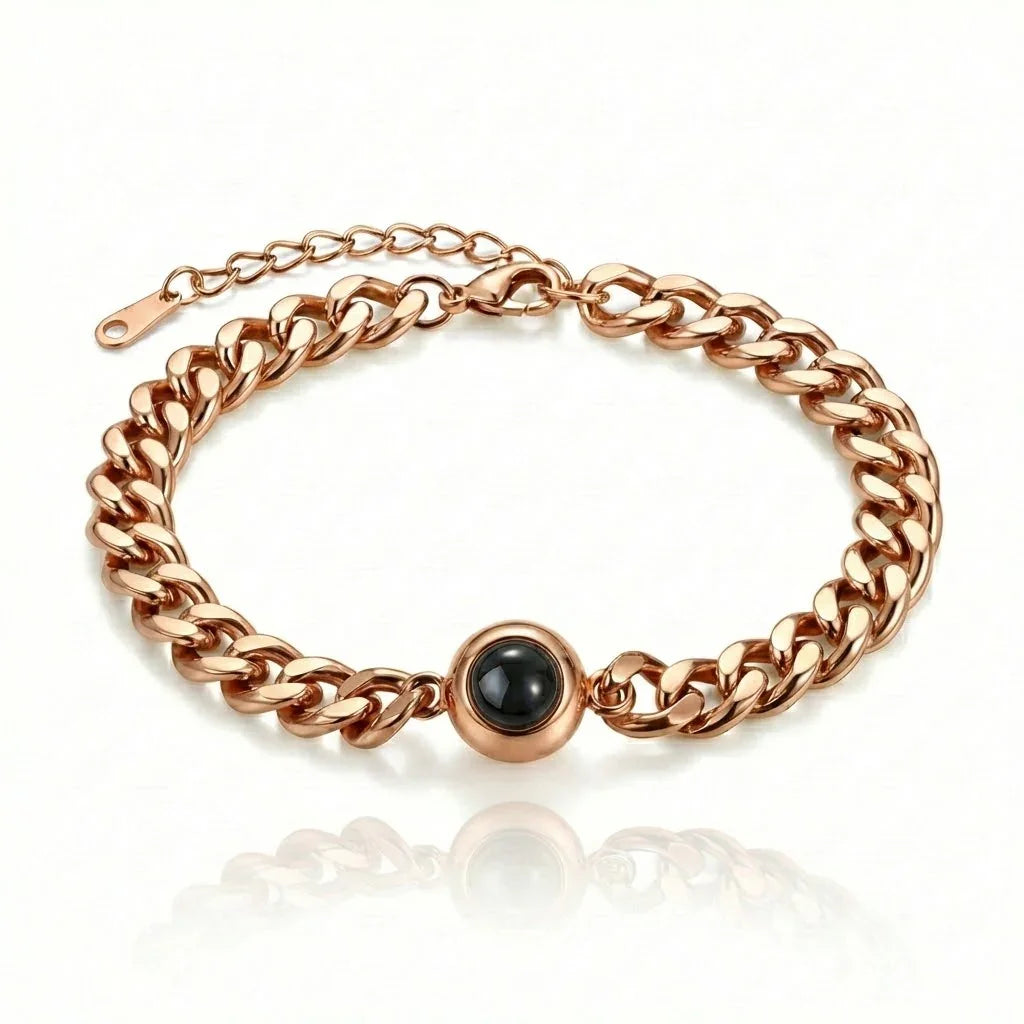 PhilU - Personalised Classic Memory Chain Photo Projection Bracelet - Premium E-Coating Cooper / Rose gold