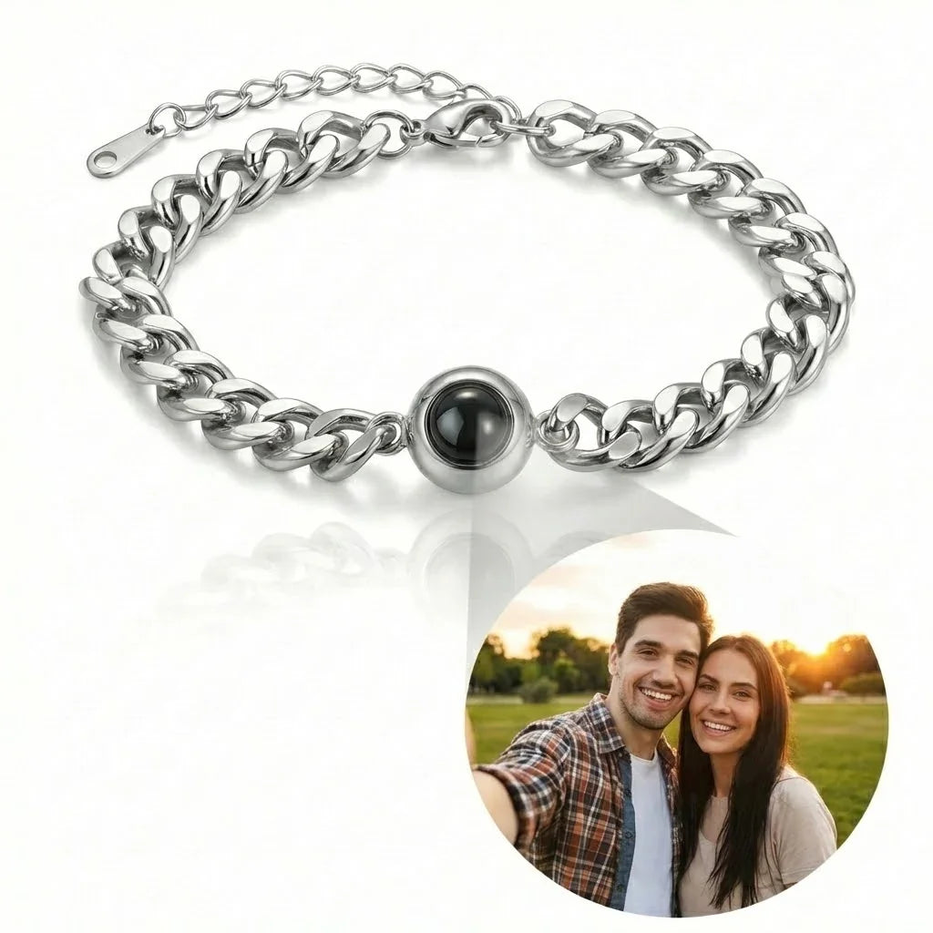 PhilU - Personalised Classic Memory Chain Photo Projection Bracelet - Premium E-Coating Cooper / Rose gold