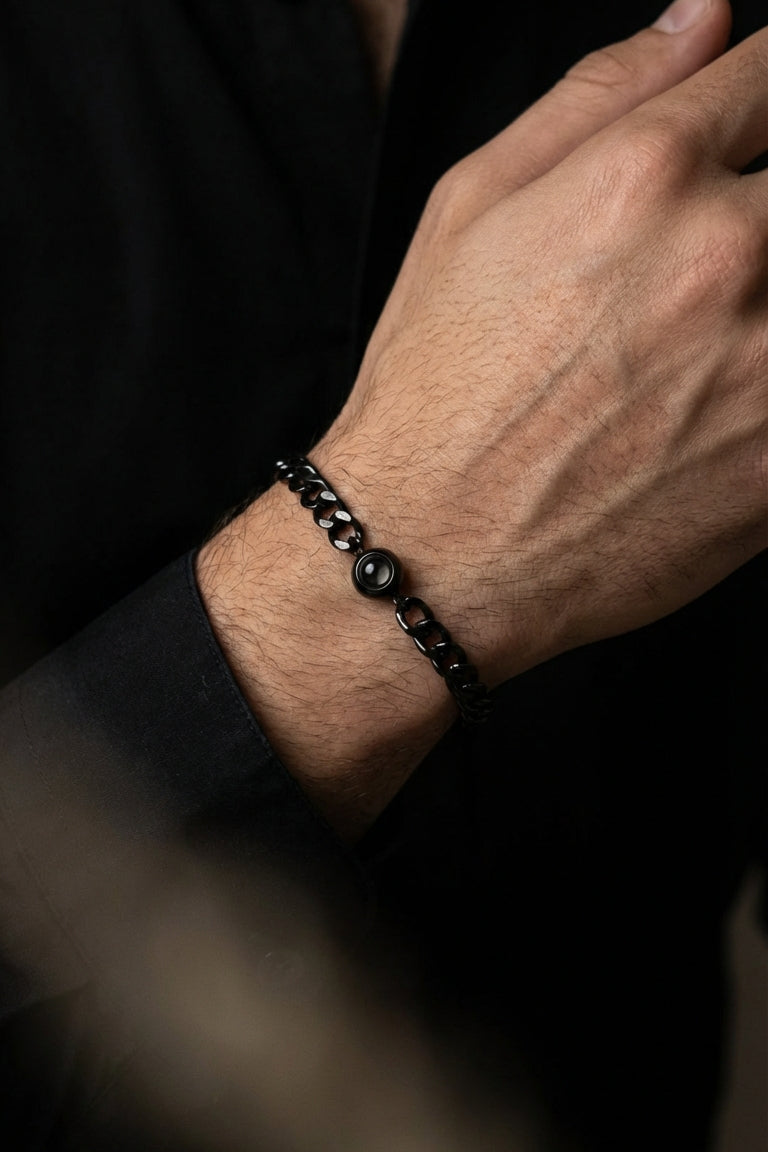 PhilU-Australia-Personalised-Classic-Memory-Chain-Photo-Projection-Bracelet-Black-Male-Model