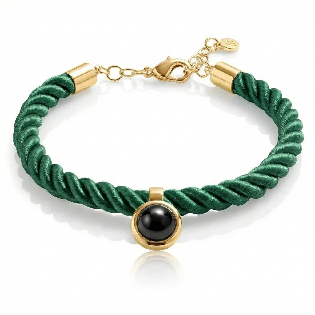 PhilU - Personalised Classic Rope Photo Projection Bracelet - Premium E-Coating Cooper / Green