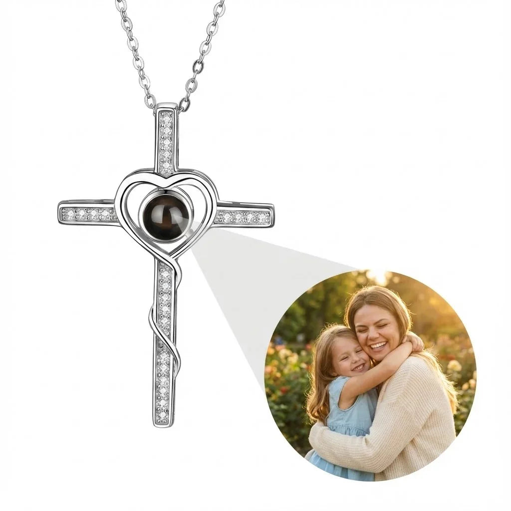 PhilU - Personalised Divine Love Cross Photo Projection Necklace - Premium E-Coating Cooper / Rose gold