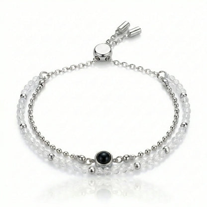 PhilU - Personalised Dual-Layered Gemstone Photo Projection Bracelet - Premium E-Coating Cooper / Silver