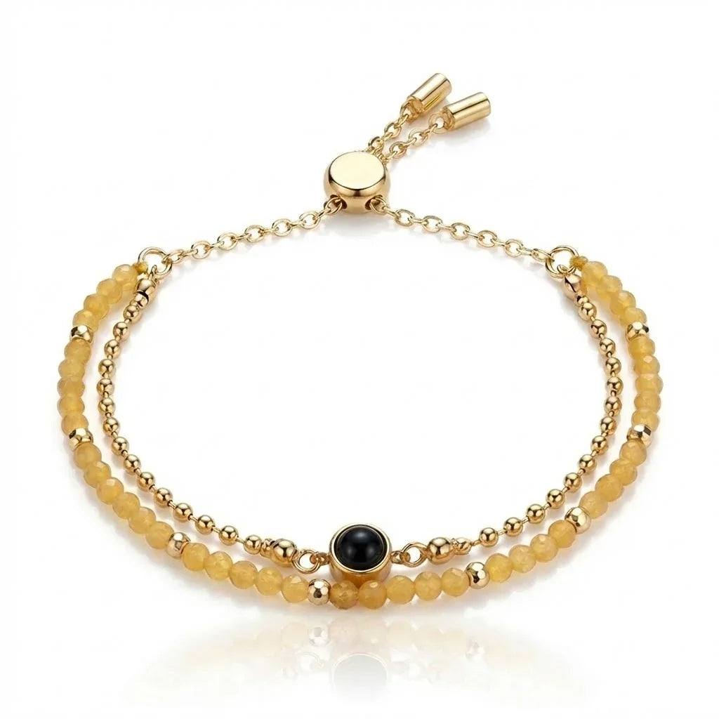 PhilU - Personalised Dual-Layered Gemstone Photo Projection Bracelet - Premium E-Coating Cooper / Gold