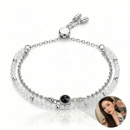PhilU - Personalised Dual-Layered Gemstone Photo Projection Bracelet - Premium E-Coating Cooper / Rose gold