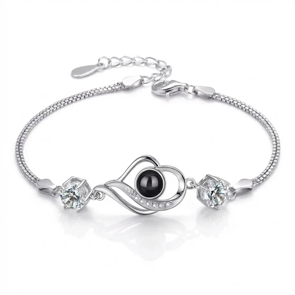 PhilU - Personalised Eternal Heart Photo Projection Bracelet - Premium E-Coating Cooper / Silver