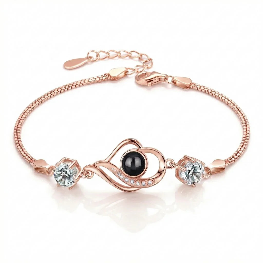 PhilU - Personalised Eternal Heart Photo Projection Bracelet - Premium E-Coating Cooper / Rose gold