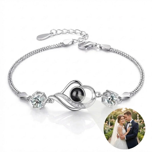 PhilU - Personalised Eternal Heart Photo Projection Bracelet - Premium E-Coating Cooper / Rose gold