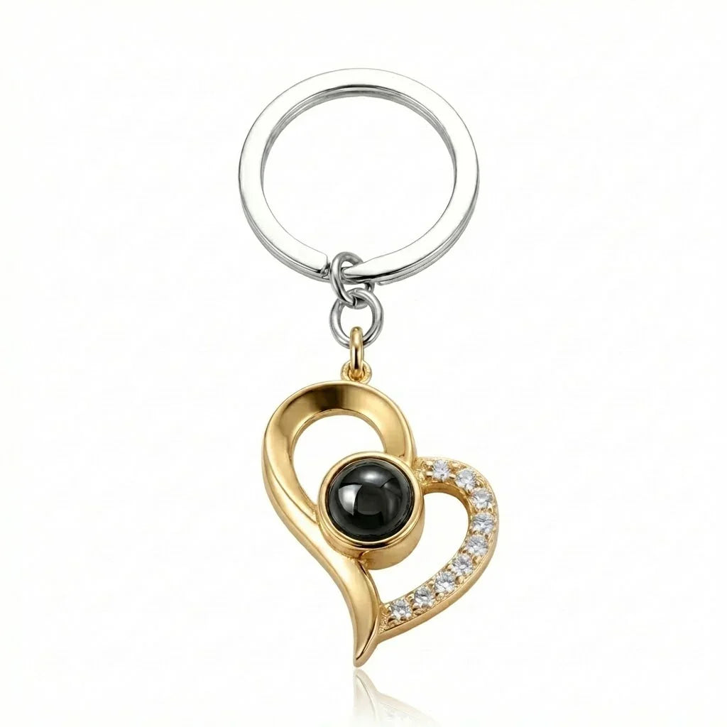 PhilU - Personalised Forever Love Photo Projection Key Chain - Premium 18k Gold Plated Stainless Steel / Gold