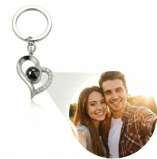 PhilU - Personalised Forever Love Photo Projection Key Chain - Premium 18k Gold Plated Stainless Steel / Silver