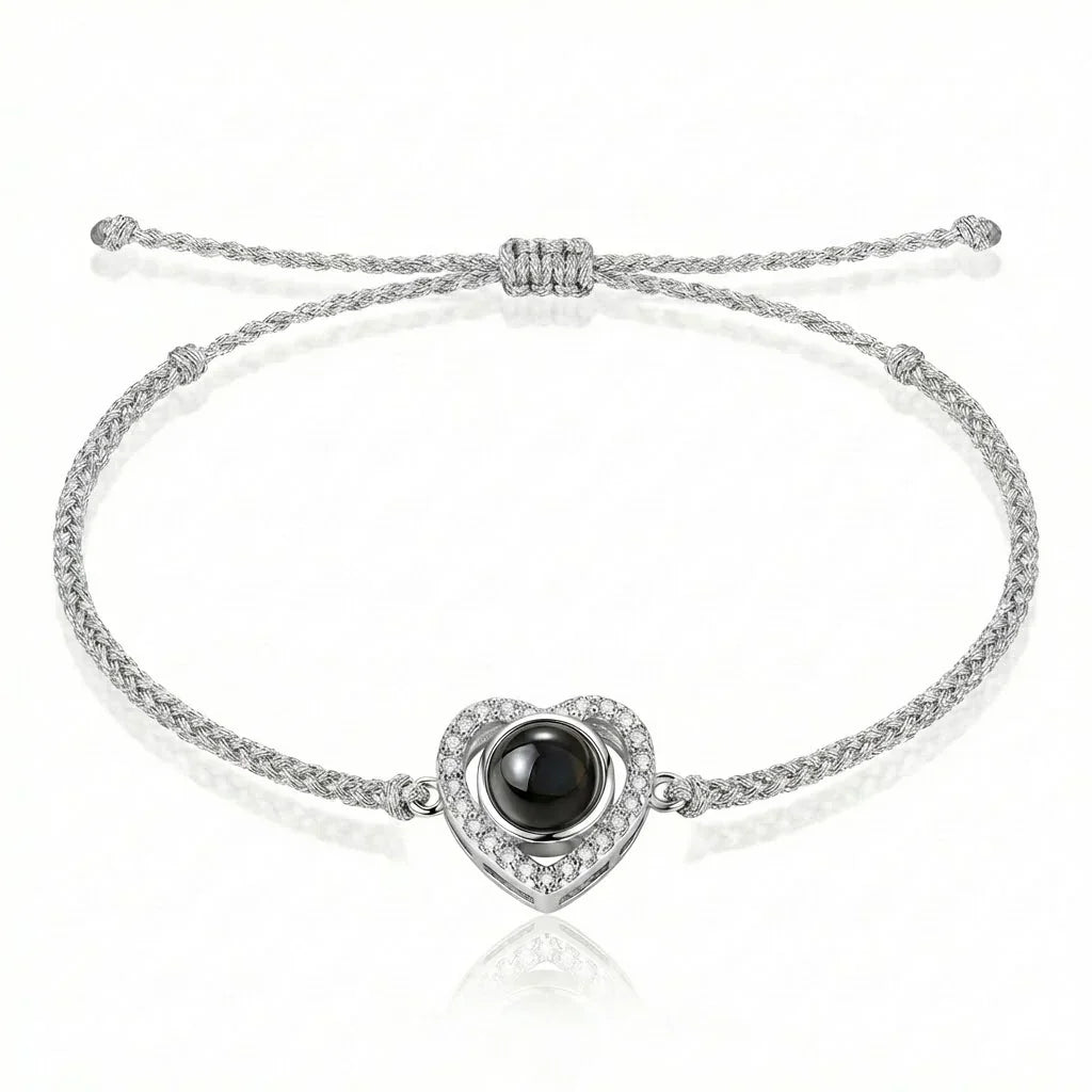 PhilU - Personalised Heart Loop Photo Projection Bracelet - Premium E-Coating Cooper / Silver