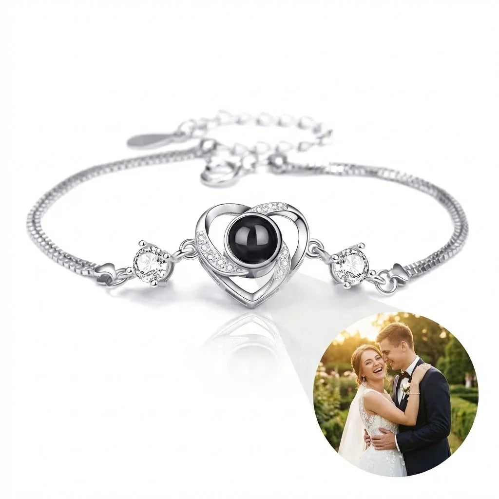 PhilU - Personalised Heart Shape Photo Projection Bracelet - Premium E-Coating Cooper / Rose gold