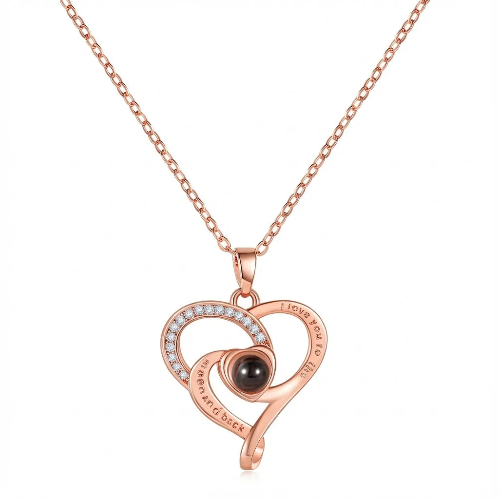 PhilU - Personalised Infinity Love Knot Photo Projection Necklace - Premium E-Coating Cooper / Rose gold