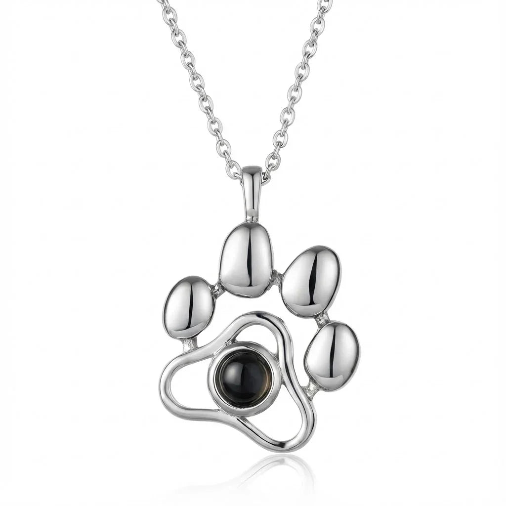 PhilU - Personalised Love Paw Photo Projection Necklace - Premium E-Coating Cooper / Silver