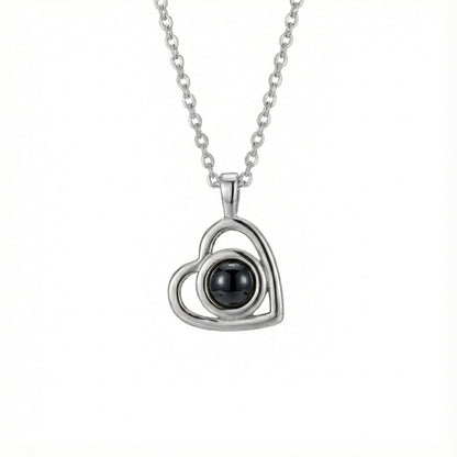 PhilU - Personalised Minimalist Sleek Heart Photo Projection Necklace - Premium E-Coating Cooper / Silver