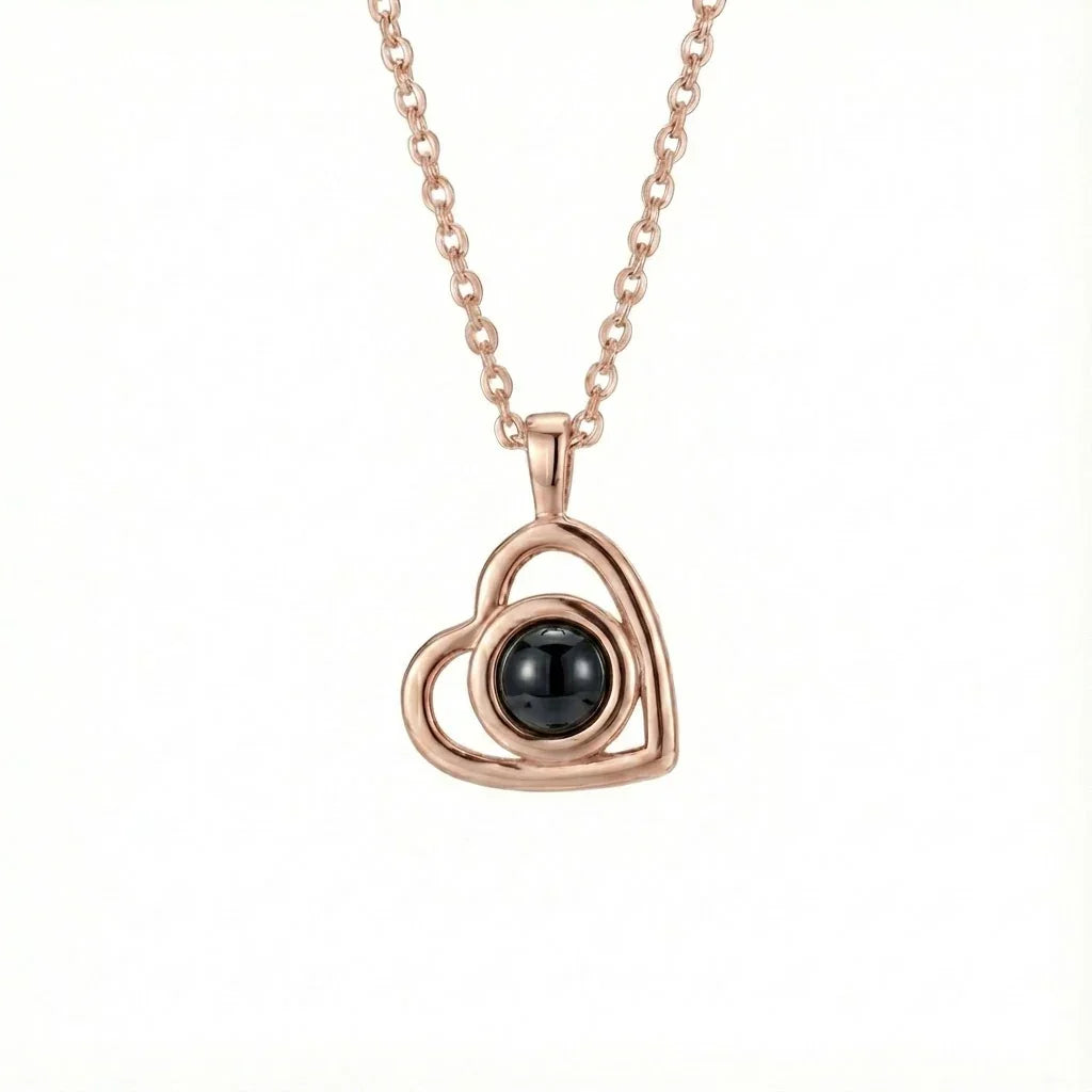 PhilU - Personalised Minimalist Sleek Heart Photo Projection Necklace - Premium E-Coating Cooper / Rose gold