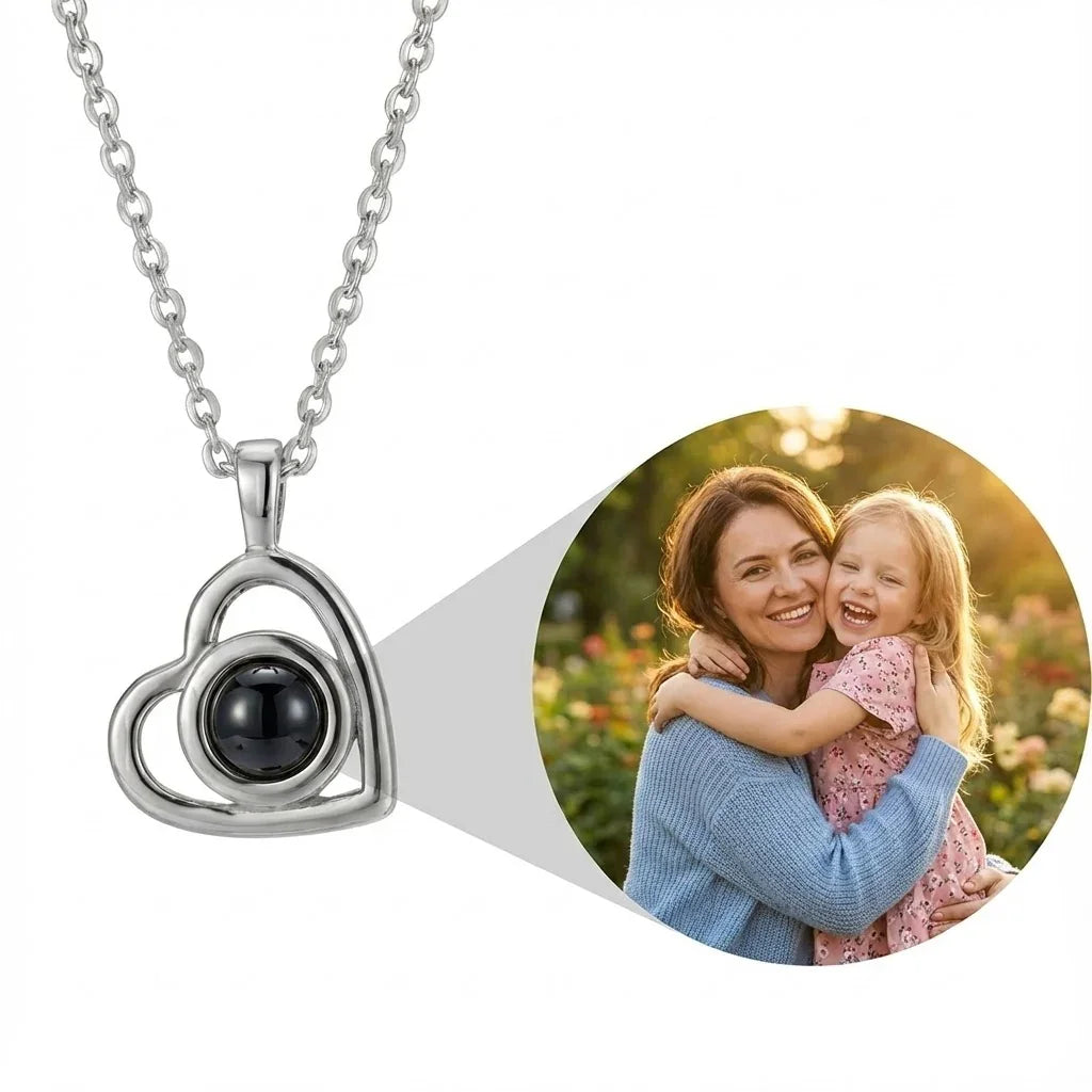 PhilU - Personalised Minimalist Sleek Heart Photo Projection Necklace - Premium E-Coating Cooper / Rose gold