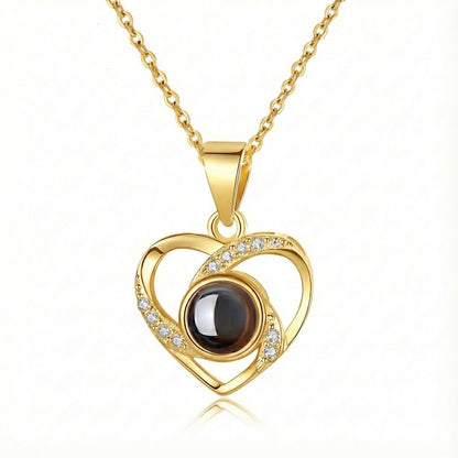 PhilU - Personalised Sparkling Halo Heart Photo Projection Necklace - Premium E-Coating Cooper / Gold