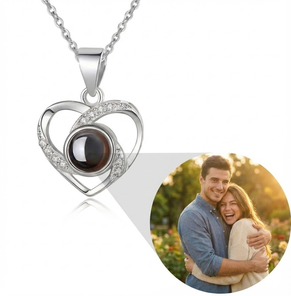 PhilU - Personalised Sparkling Halo Heart Photo Projection Necklace - Premium E-Coating Cooper / Rose gold