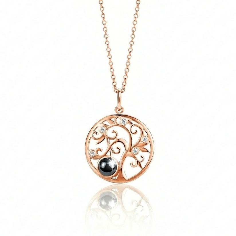 PhilU - Personalised Tree of Life Photo Projection Necklace - Premium E-Coating Cooper / Rose gold