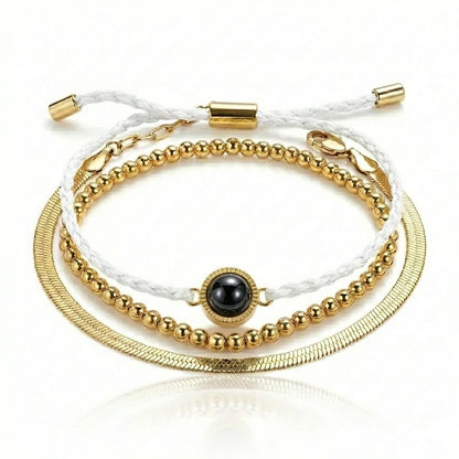 PhilU - Personalised Trio Layered Photo Projection Bracelet - Premium E-Coating Cooper / Gold