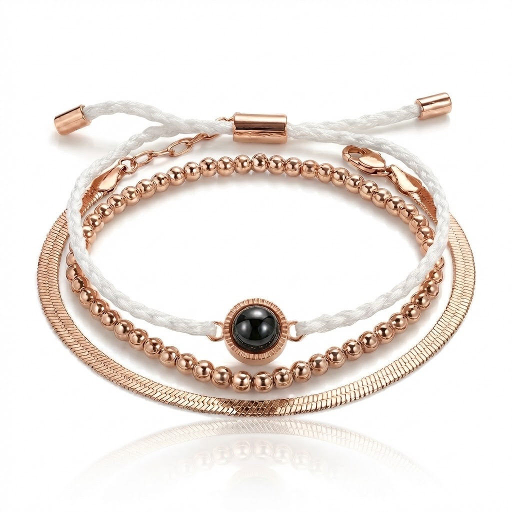 PhilU - Personalised Trio Layered Photo Projection Bracelet - Premium E-Coating Cooper / Rose gold