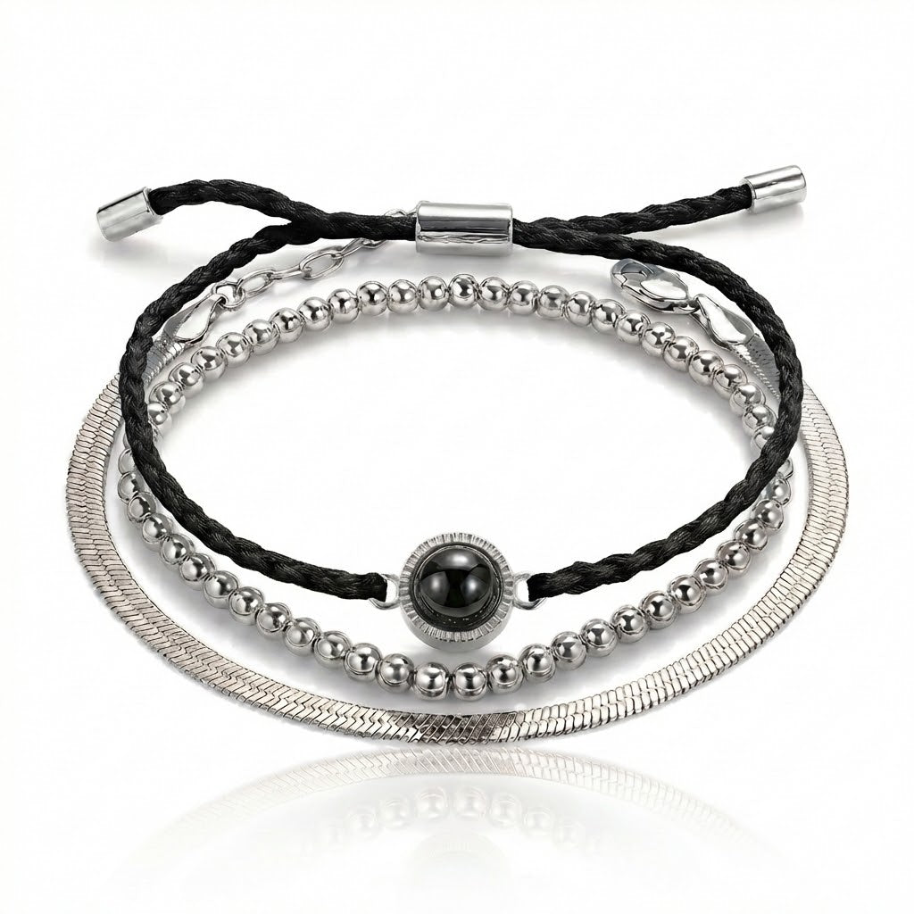 PhilU - Personalised Trio Layered Photo Projection Bracelet - Premium E-Coating Cooper / Silver