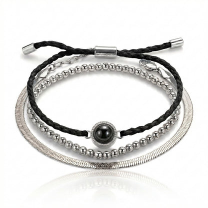 PhilU - Personalised Trio Layered Photo Projection Bracelet - Premium E-Coating Cooper / Silver