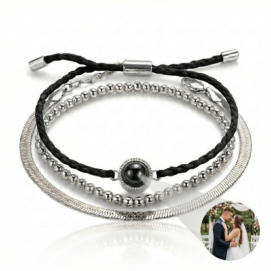 PhilU - Personalised Trio Layered Photo Projection Bracelet - Premium E-Coating Cooper / Rose gold