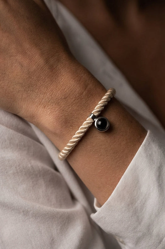 PhilU - Personalised Classic Rope Photo Projection Bracelet - Premium E-Coating Cooper / White Female Model