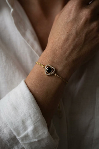 PhilU - Personalised Heart Loop Photo Projection Bracelet - Premium E-Coating Cooper / Gold - Female Model