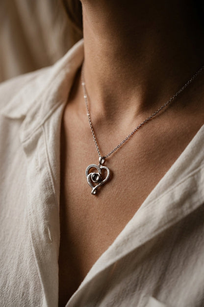 PhilU - Personalised Infinity Love Knot Photo Projection Necklace - Premium E-Coating Cooper / Silver - Female Model