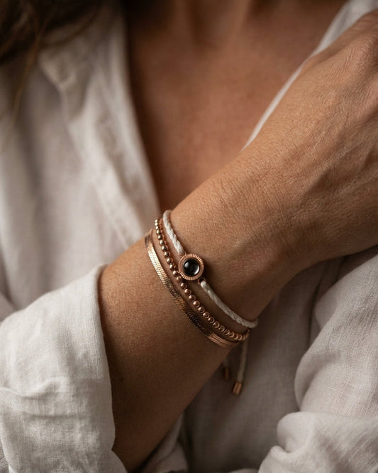 PhilU - Personalised Trio Layered Photo Projection Bracelet - Premium E-Coating Cooper / Rose gold - Female Model