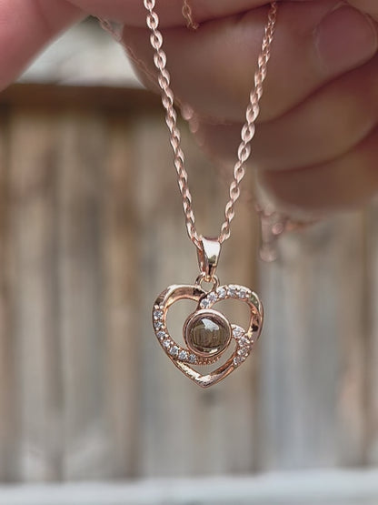 Personalised Sparkling Halo Heart Photo Projection Necklace